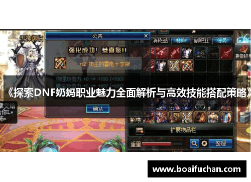 《探索DNF奶妈职业魅力全面解析与高效技能搭配策略》